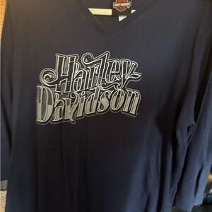 Harley-Davidson Navy Blue V-Neck Top